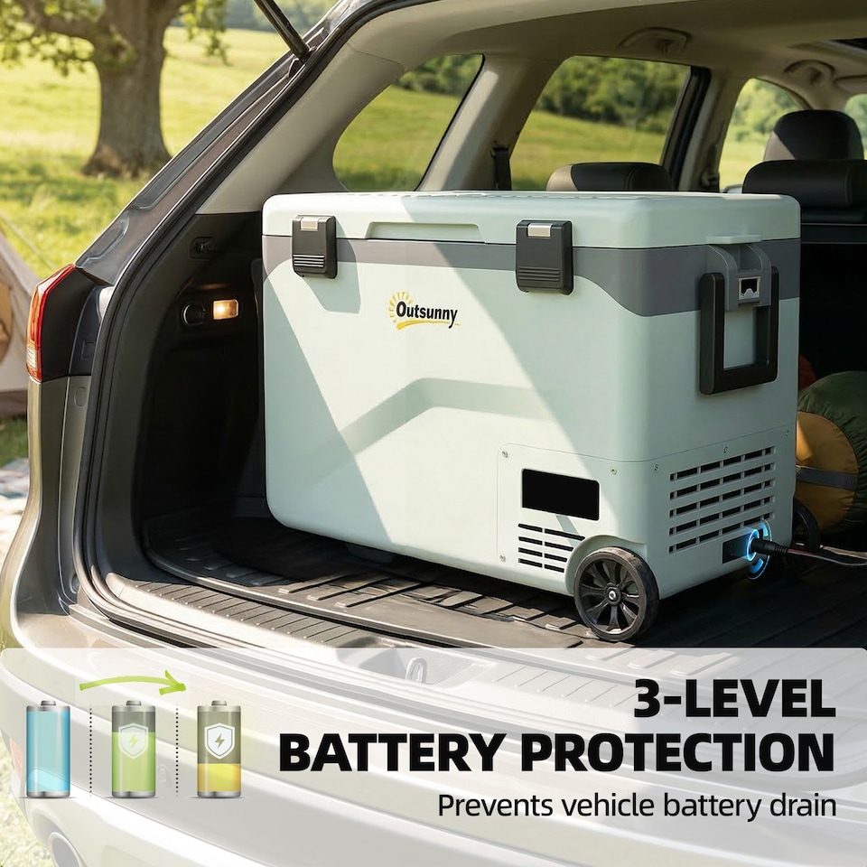 image 1 of Outsunny 42.5L Compressor Car Fridge Freezer, Camping Refrigerator | Green | Green, Black | 72.6 x 42.2 x 50 cm