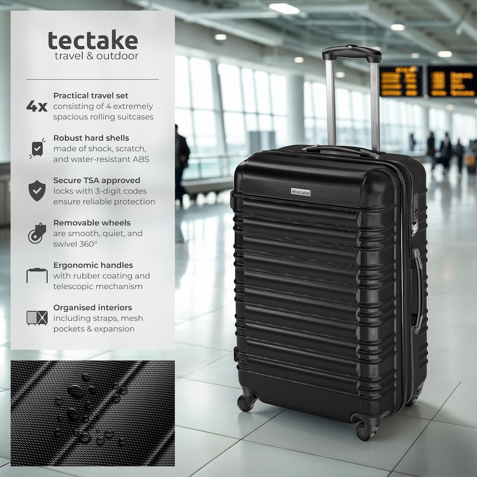 image 1 of Suitcase Set of 4 ABS Hard Shell Luggage Travel Trolley 4 Wheel Lightweight Telescopic Handle | Black | black | 1