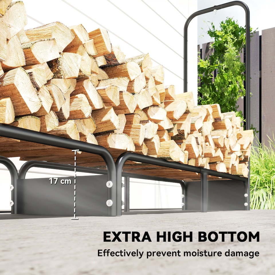 image 1 of Outsunny 8.5ft Firewood Rack, Heavy Duty Log Storage Holder with Waterproof 600D Oxford Log Cover for Fireplace Fire Pits Outdoor Patio Wood Storage, 300 kg Large Capacity, Black