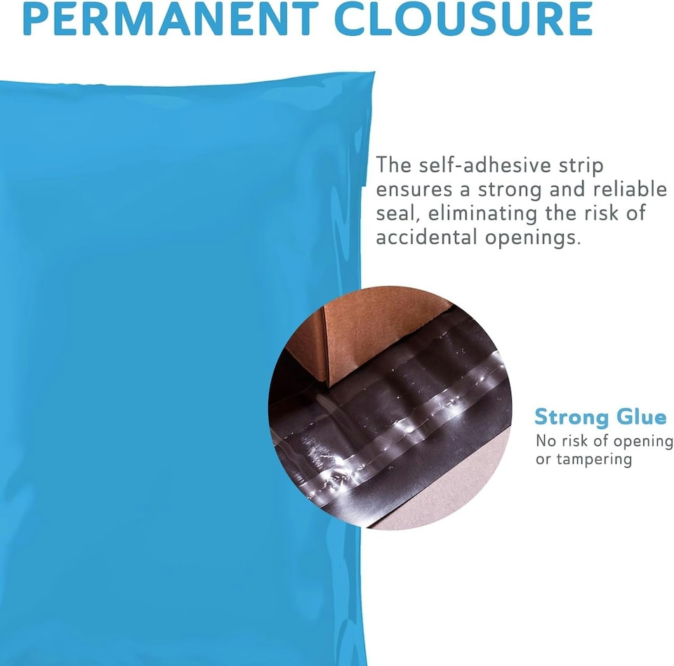 image 1 of Straame 100 Assorted Blue Postal Bags, Self-Seal, Flexible, Tear-Proof, 4 Sizes, 25 Each | Blue | DL | 100