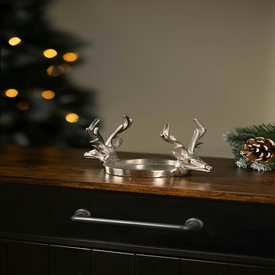image 1 of Marco Paul Twin Stag Candle Holder 11cm Silver