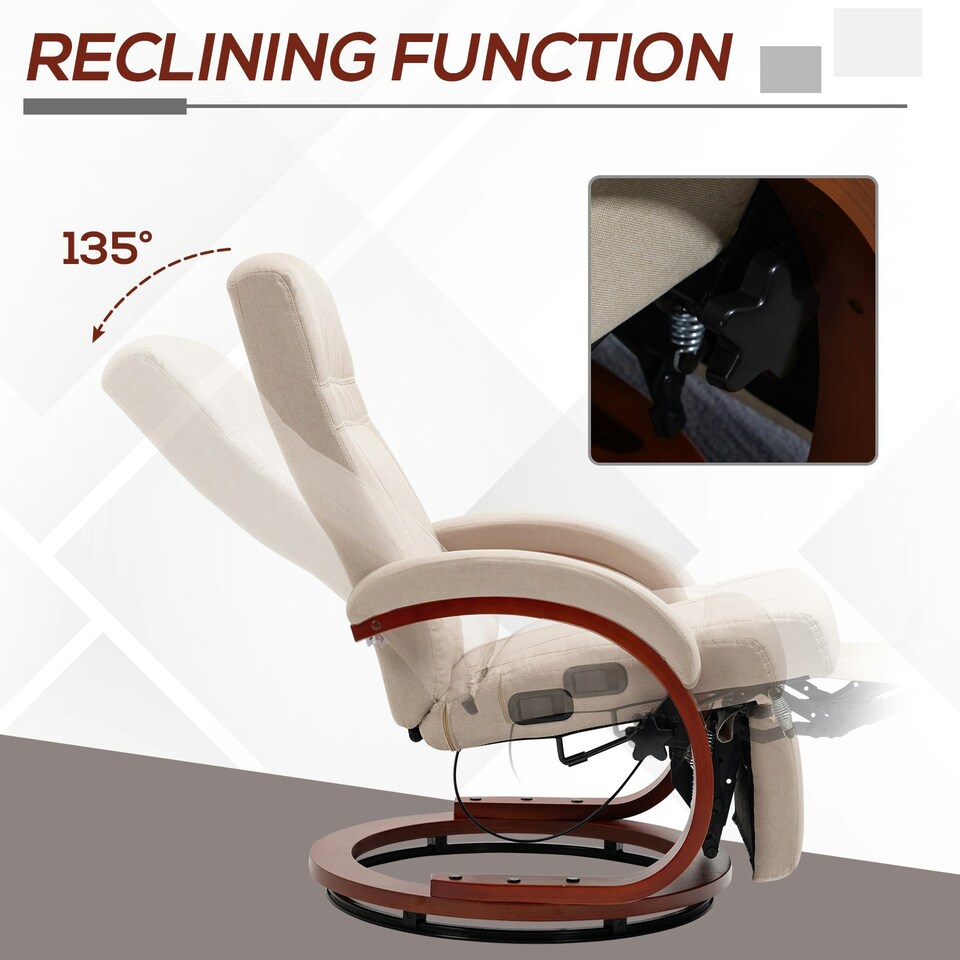 image 1 of HOMCOM Manual Recliner Swivel Reclining Chair with Footrest Armrests Beige