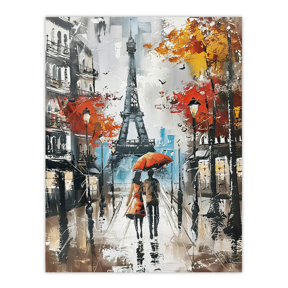 image 1 of Umbrella Lovers Abstract Autumn Paris Home Decor Black Framed Wall Art Print A4