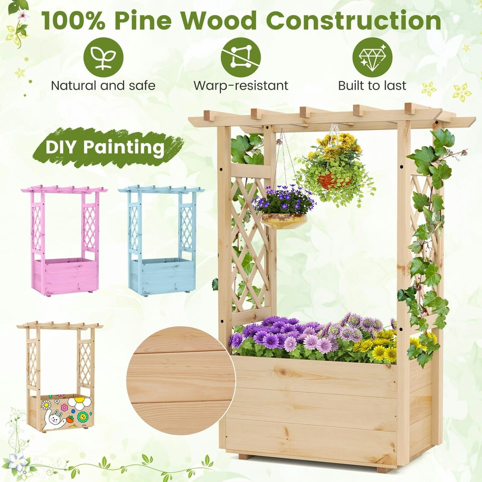 image 1 of COSTWAY Raised Garden Bed Wooden Planter Box Natural N/A