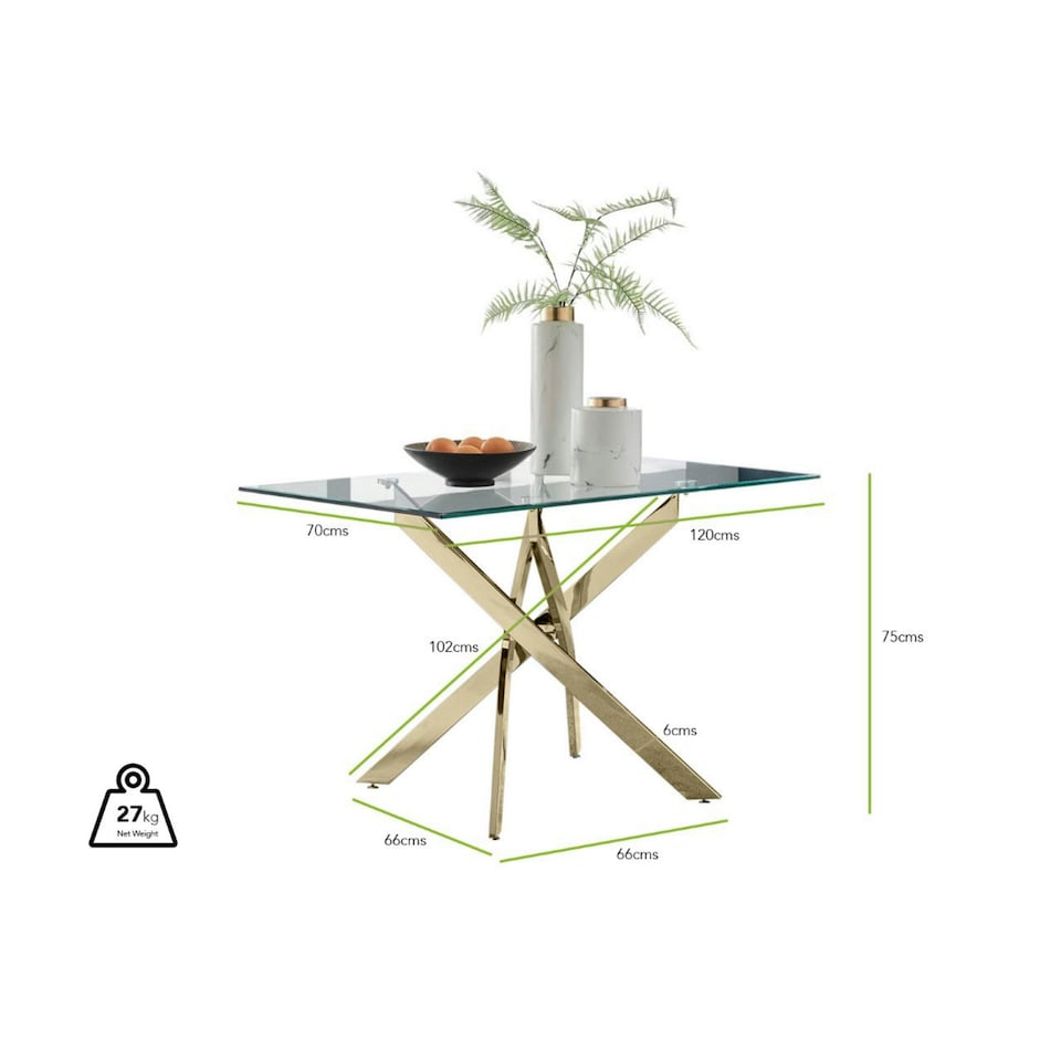 image 1 of Furniturebox Leonardo Glass and Gold Leg Modern 4 Seat Dining Table