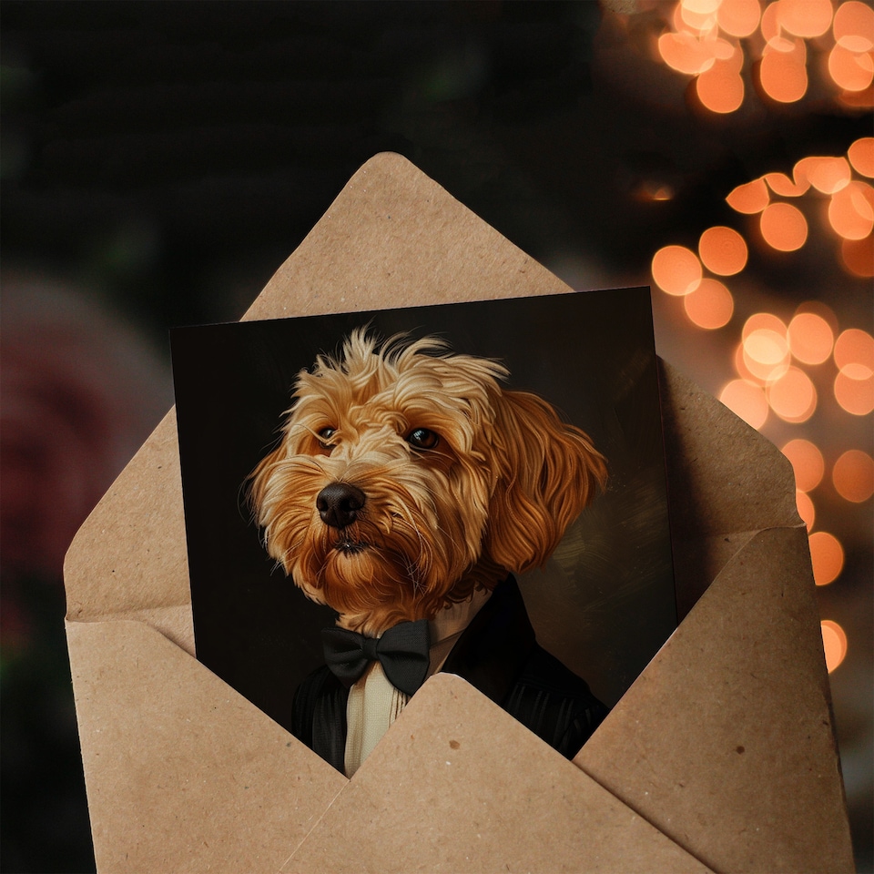 image 1 of Dog Lover Maltese Poodle in Bow Tie Dinner Jacket Birthday Card