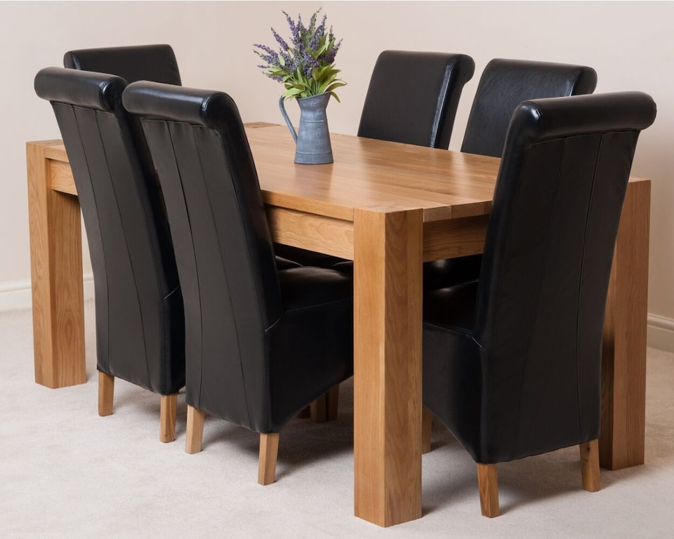 image 1 of Kuba 180 x 90 cm Chunky Oak Dining Table and 6 Montana Leather Chairs | Black | Black