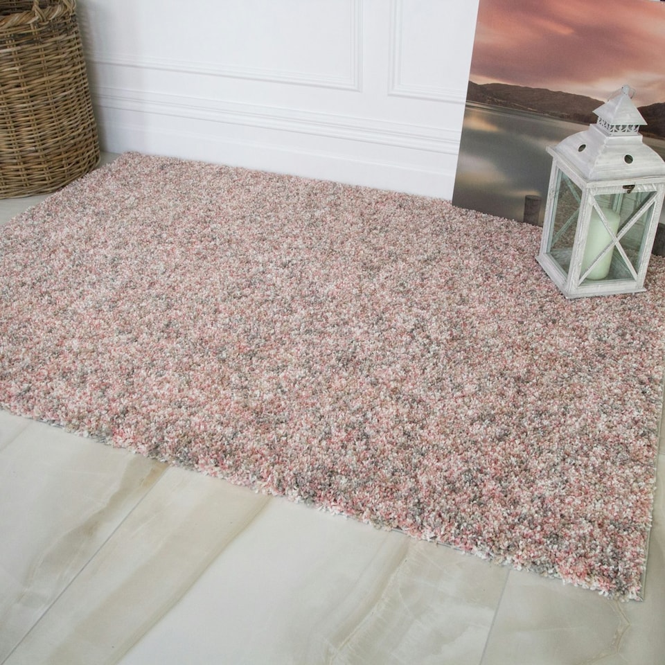 image 1 of KUKOON Blush Pink Grey Mottled Shaggy Living Room Area Rug 120cm x 170cm Pink