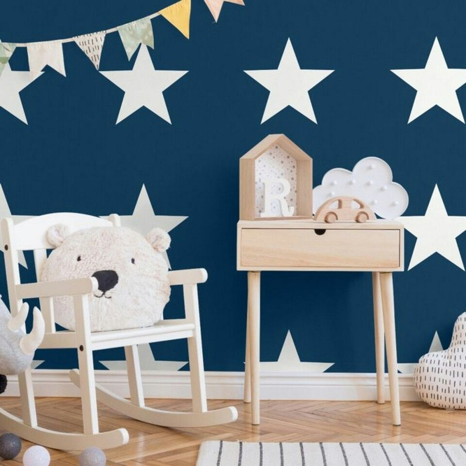 image 1 of World of Wallpaper Star Wallpaper - Navy/White - 32.1ft x 21in Blue