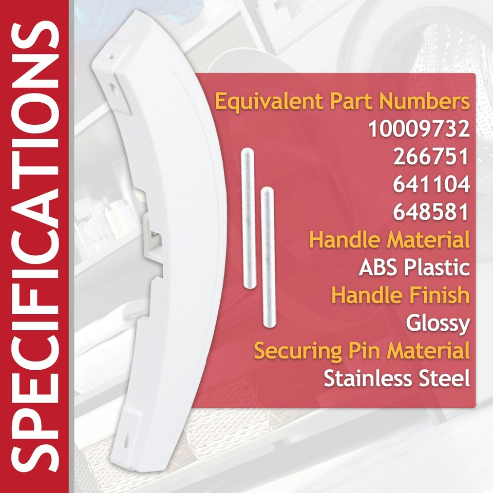 image 1 of SPARES2GO Door Handle for Bosch for Neff for Siemens Washing Machine 10009732 266751 641104 648581 (White)