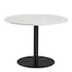 image 2 of Corby Round Dining Table with White Polished Marble Top & Black Base includes 4 Brooke Dining Chairs with Arm Rest in Taupe