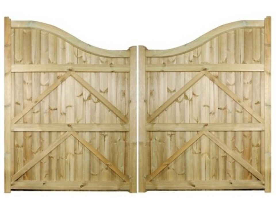 image 1 of Drayton Tall Shaped Top Double Gate - Pressure Treated Scandinavian Redwood - W3000 x H1800 mm | Brown | 1