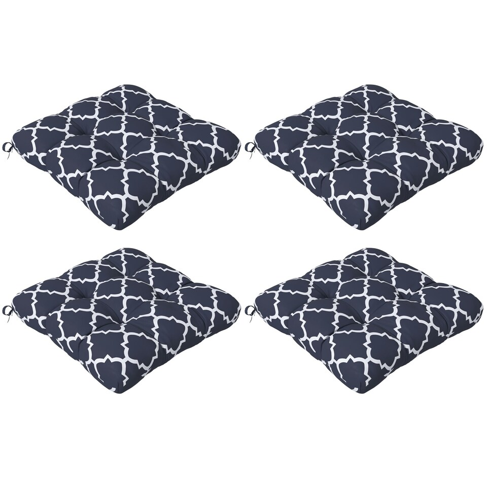 image 1 of Outsunny Set of 4 Outdoor Seat Cushions Water Repellent Seat Pads with Ties | Blue | Blue | 4