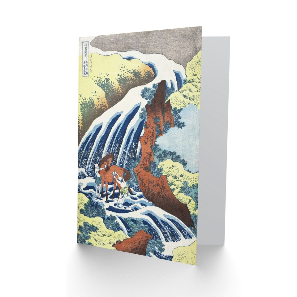 image 1 of Hokusai Japanese Art Card Waterfall Where Yoshitsune Washed His Horse