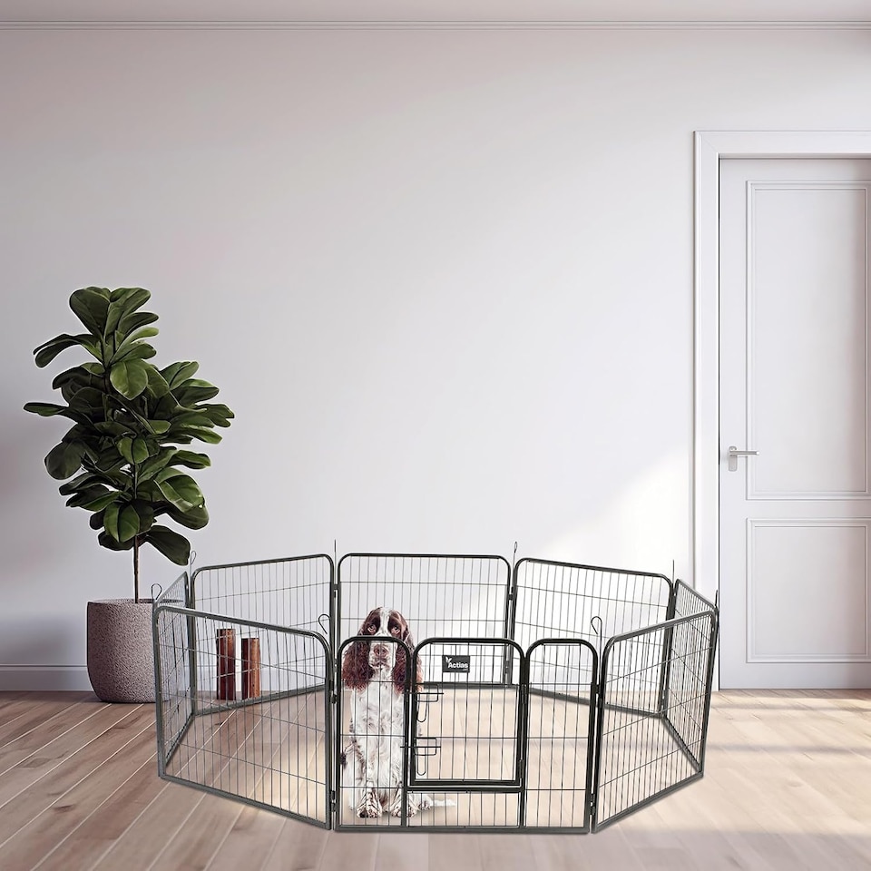 image 1 of Actiaspet Heavy Duty 8 Panel Pet & Small Animal Playpen Run Metal Folding Cage (Silver, Small, 8)