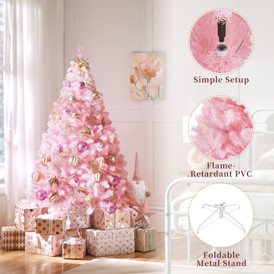 image 1 of Yaheetech 5ft Artificial Christmas Tree with Foldable Stand, 398 PVC Tips, Pink