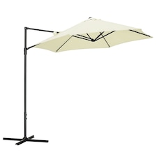 Outsunny 2.5M Garden Cantilever Parasol, Offset Roma Patio Umbrella Hanging Sun Shade Canopy Shelter with 360 Rotation and Cross Base, Beige