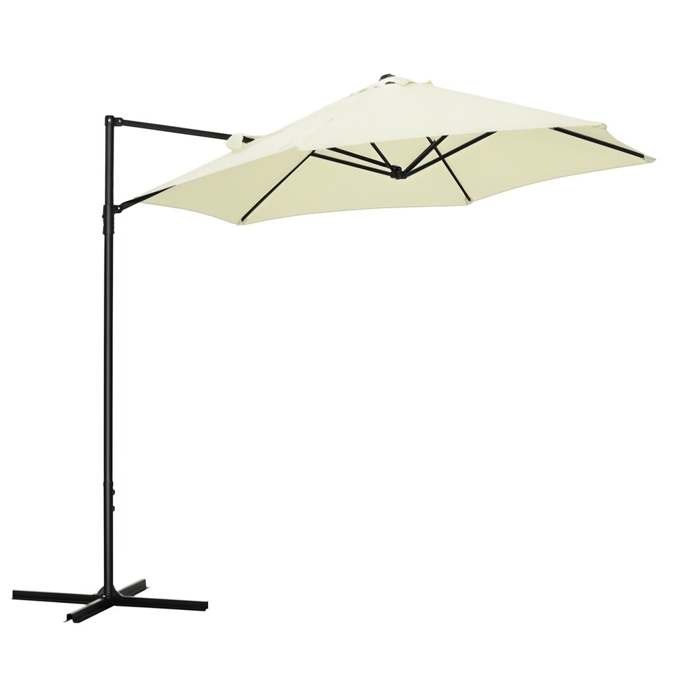 image 1 of Outsunny 2.5M Garden Cantilever Parasol, Offset Roma Patio Umbrella Hanging Sun Shade Canopy Shelter with 360 Rotation and Cross Base, Beige