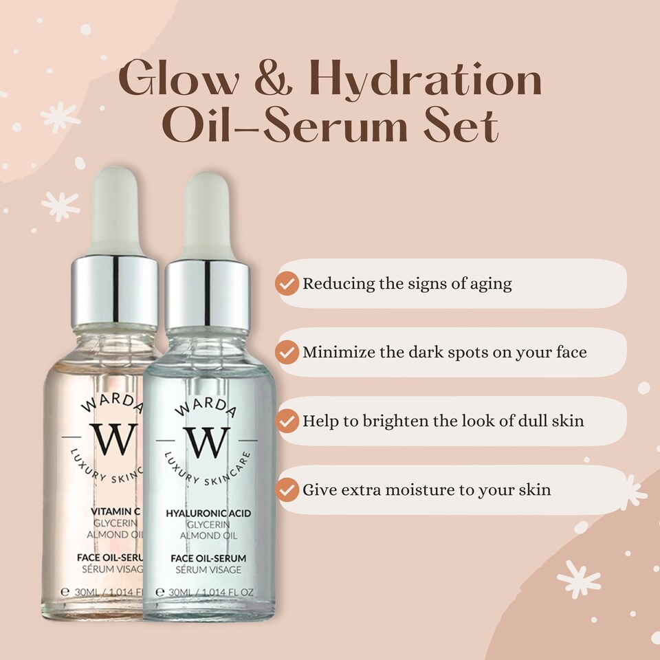 image 1 of Warda Luxury Skincare Vitamin C Glow Boost Oil-Serum 30ml + Hyaluronic Acid Hydration Boost Oil Serum 30ml