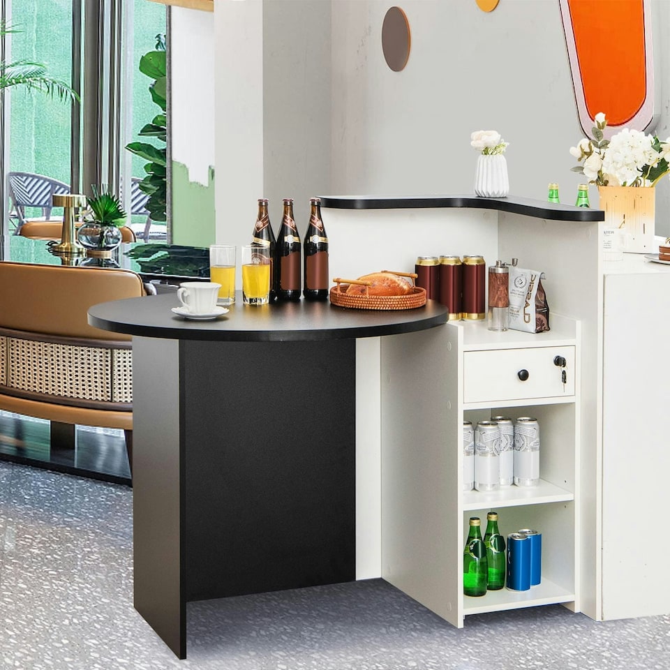 image 1 of COSTWAY Reception Desk with Lockable Drawer Black Black