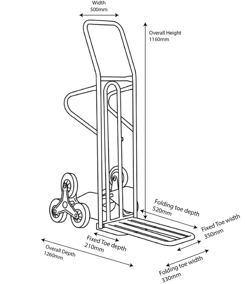 image 1 of Heavy Duty Stair Climber Sack Truck, Steel Yellow Frame, 3 Linked Wheels, Folding Toe Plate - 200kg Capacity | Orange