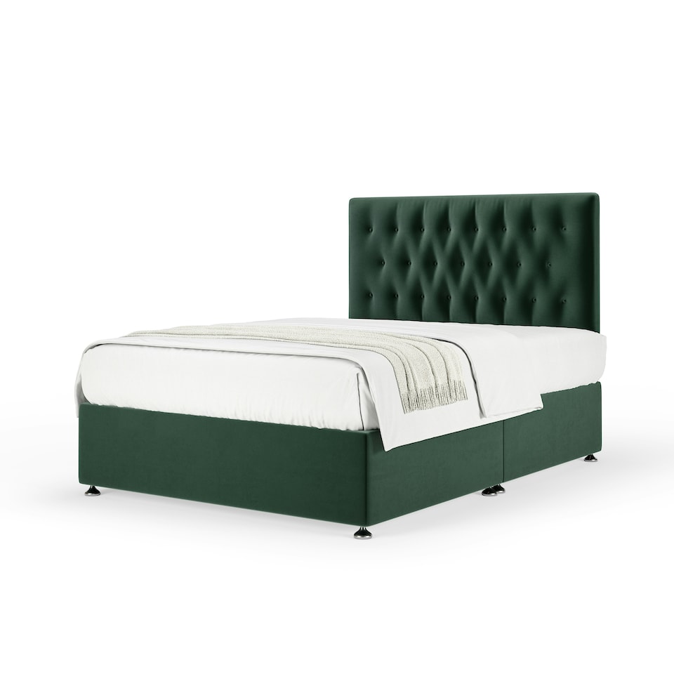 image 1 of Memory Maestro Memory Foam Green Plush Velvet Divan Set And Lona Headboard Super King