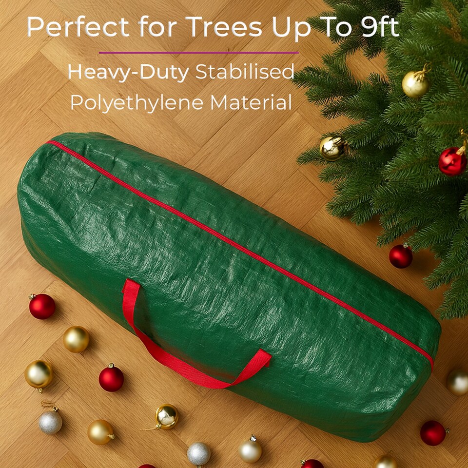 image 1 of Neo Christmas Tree Storage Bag for Artificial Trees Up to 9ft Heavy Duty Full Zip Strong Handles Durable Material 120cm Long Decoration | Green | Green | 120 x 25 x 43cm | 1