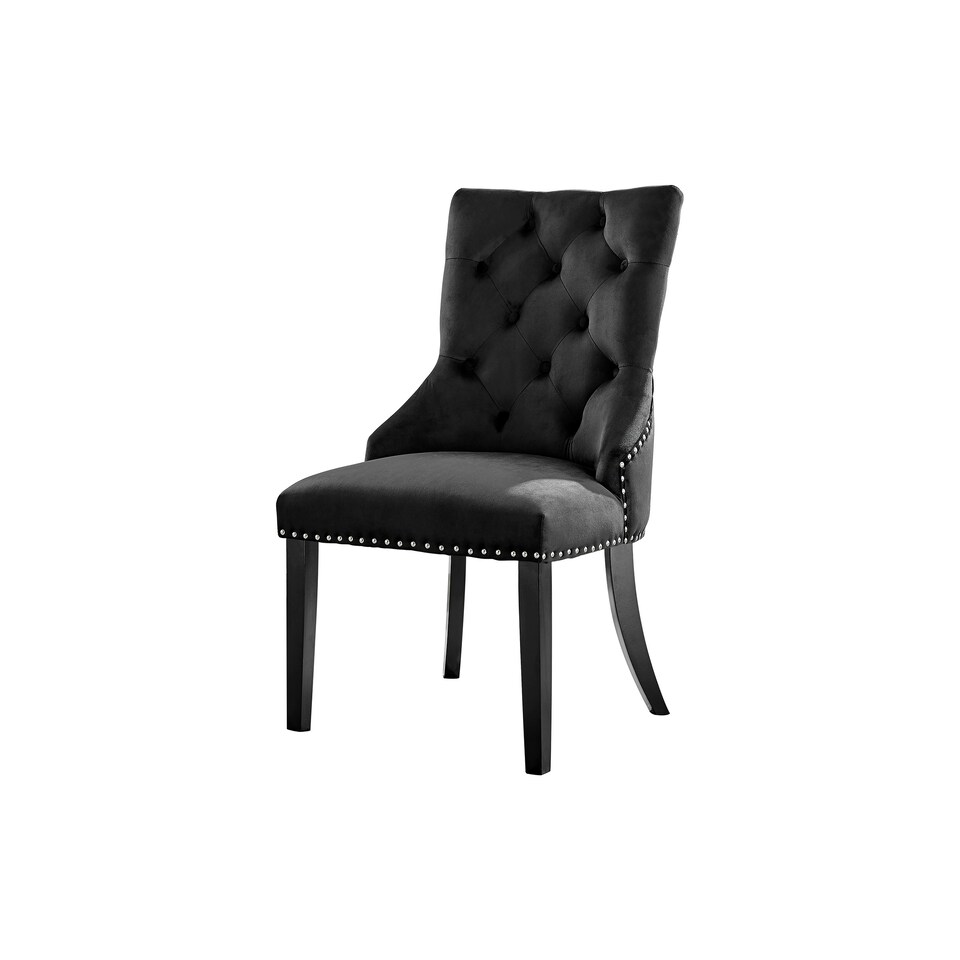 image 1 of Furniturebox 2x Belgravia Black Velvet Knockerback Dining Chairs Black Leg