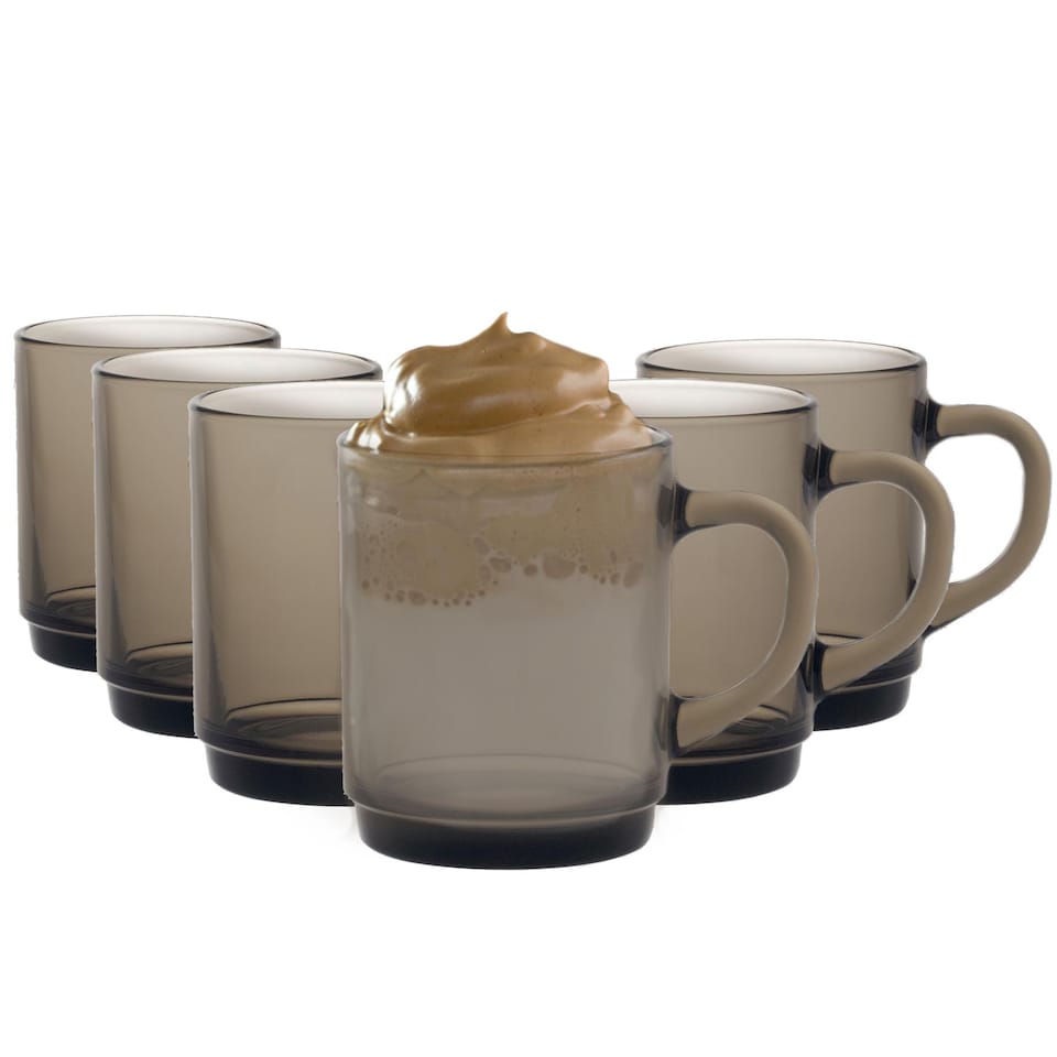 image 1 of Duralex Versailles Glass Coffee Mugs - 260ml Cups for Tea, Hot Drinks - Smoke - Pack of 6