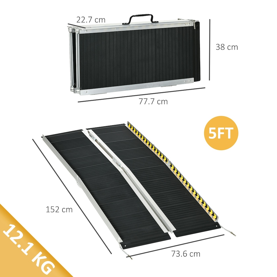 image 1 of HOMCOM Folding Aluminium Wheelchair Ramp 152x73cm 272KG Capacity for Home