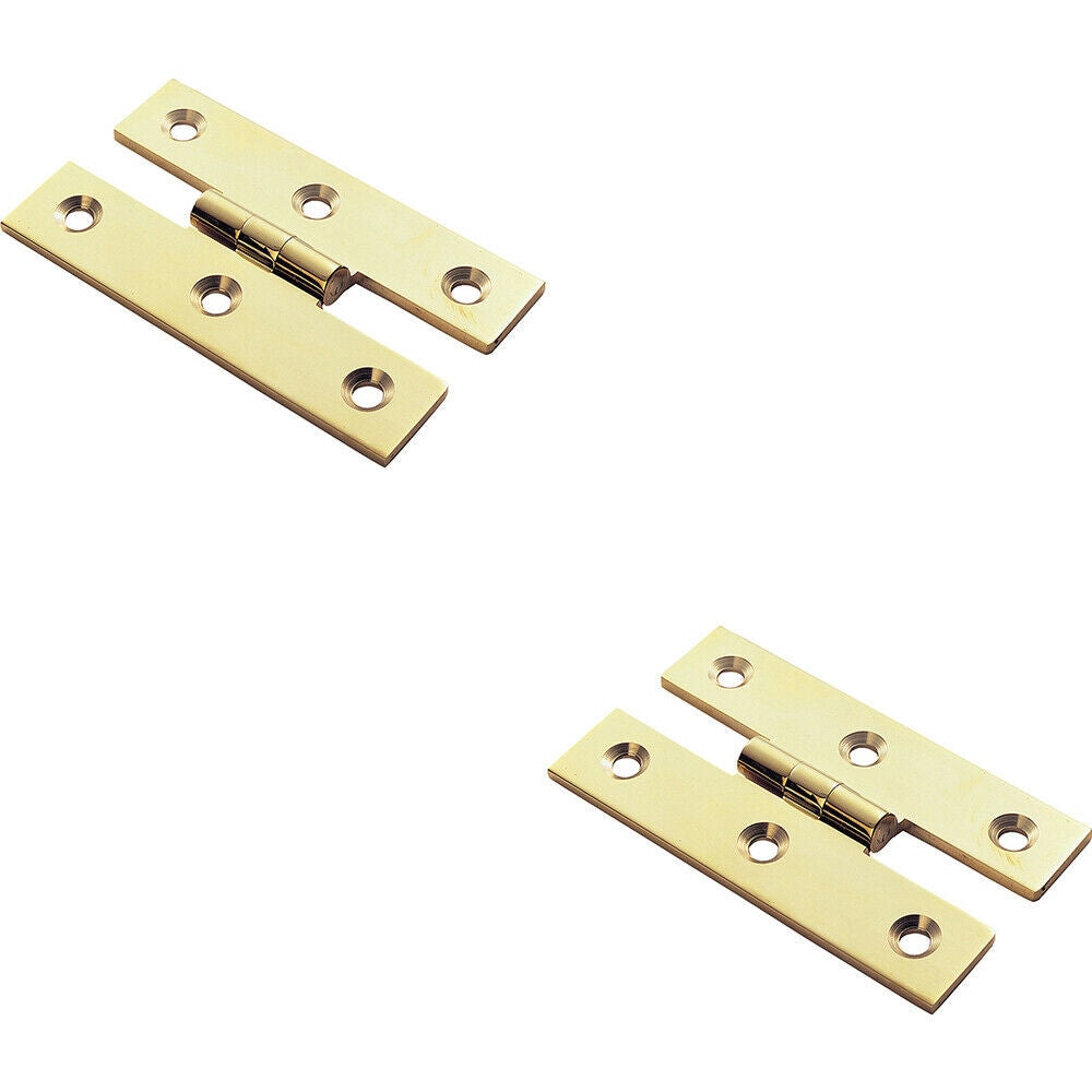 Loops 2x PAIR 63 x 38 x 2mm H Pattern Cabinet Hinge Polished Brass Cupboard Door in Metallics