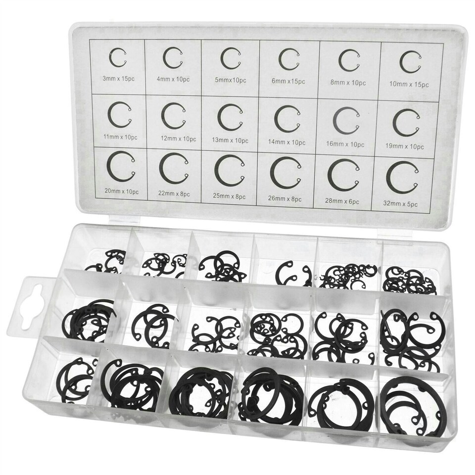 image 1 of 6" 150mm Circlip Pliers Internal & External + 480pc Circlip / Snap Ring Assortment