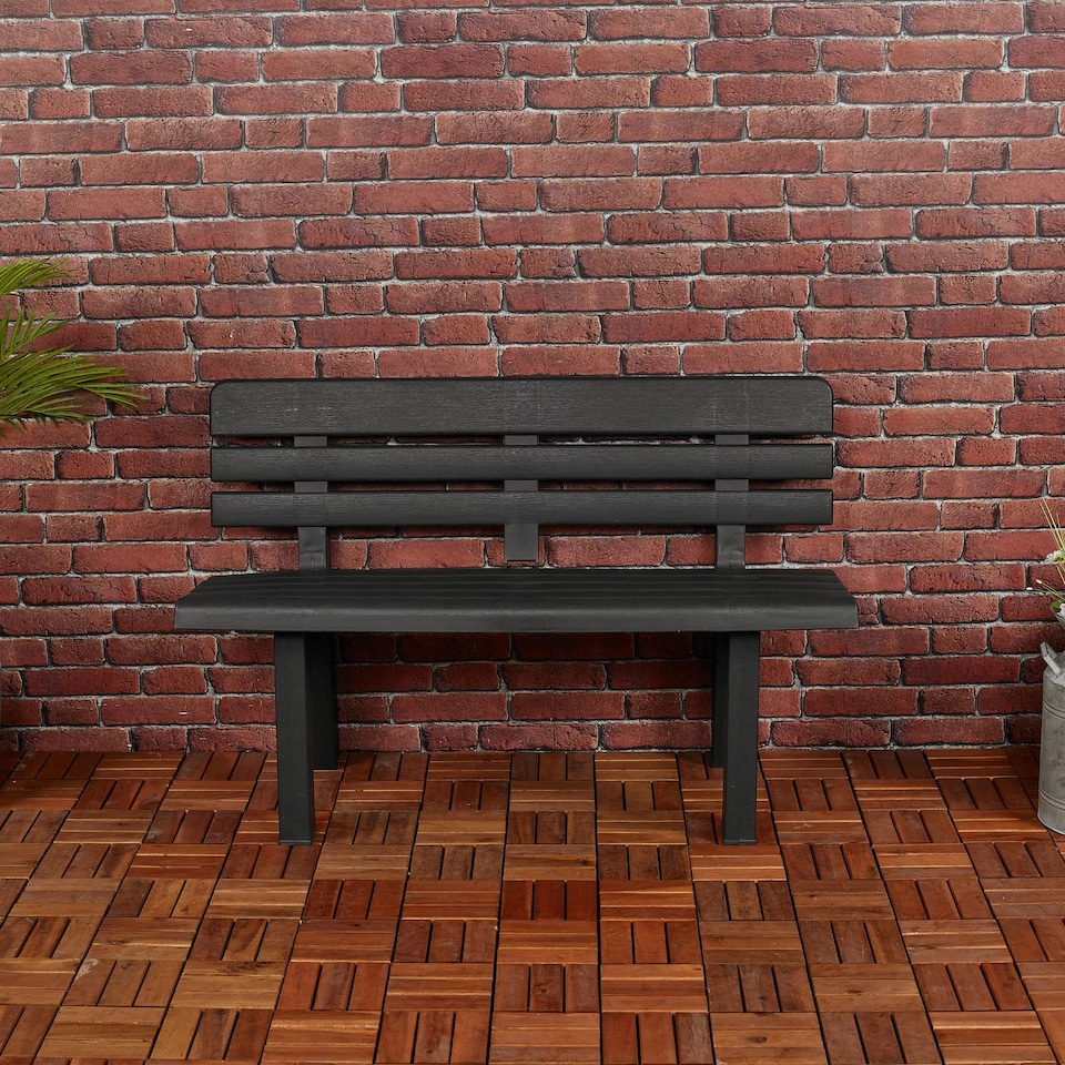 image 1 of 2 Seater Plastic Garden Bench Weather Resistant Waterproof Outdoor Furniture | Black | Anthracite