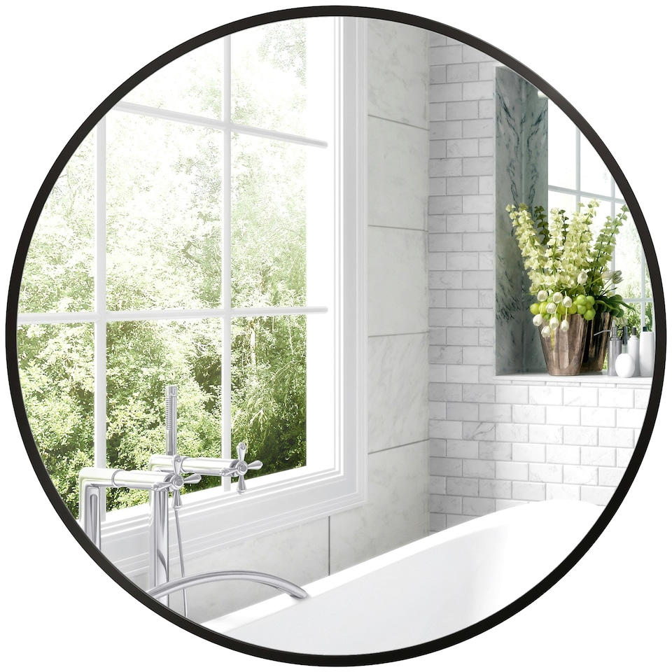 image 1 of HOMCOM Round Bathroom Mirror, Modern Wall Mirror Aluminium Frame, 70 x 70cm