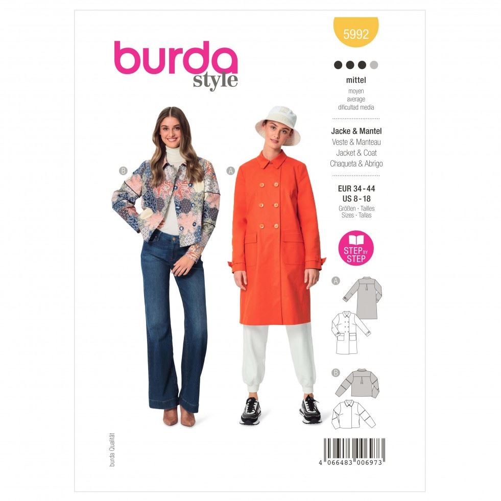 Burda 5992 Paper Sewing Pattern â Womenâs Coats & Jackets, Sizes 8â18 (34â44), Intermediate