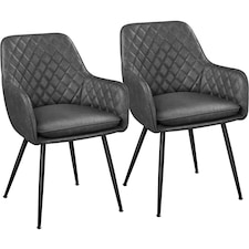Yaheetech Set of 2 PU Leather Dining Chairs with Metal Legs Grey | Dark Grey