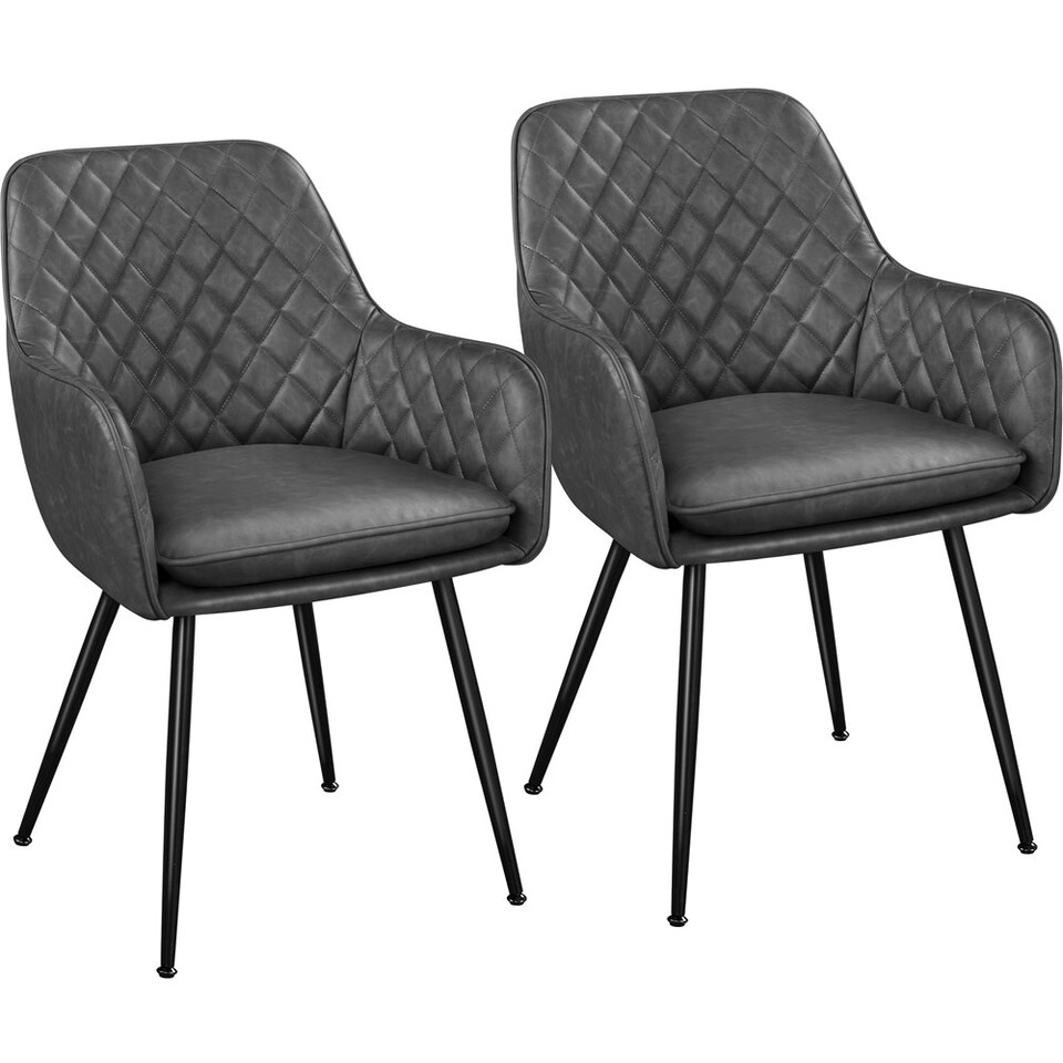 image 1 of Yaheetech Set of 2 PU Leather Dining Chairs with Metal Legs Grey | Dark Grey