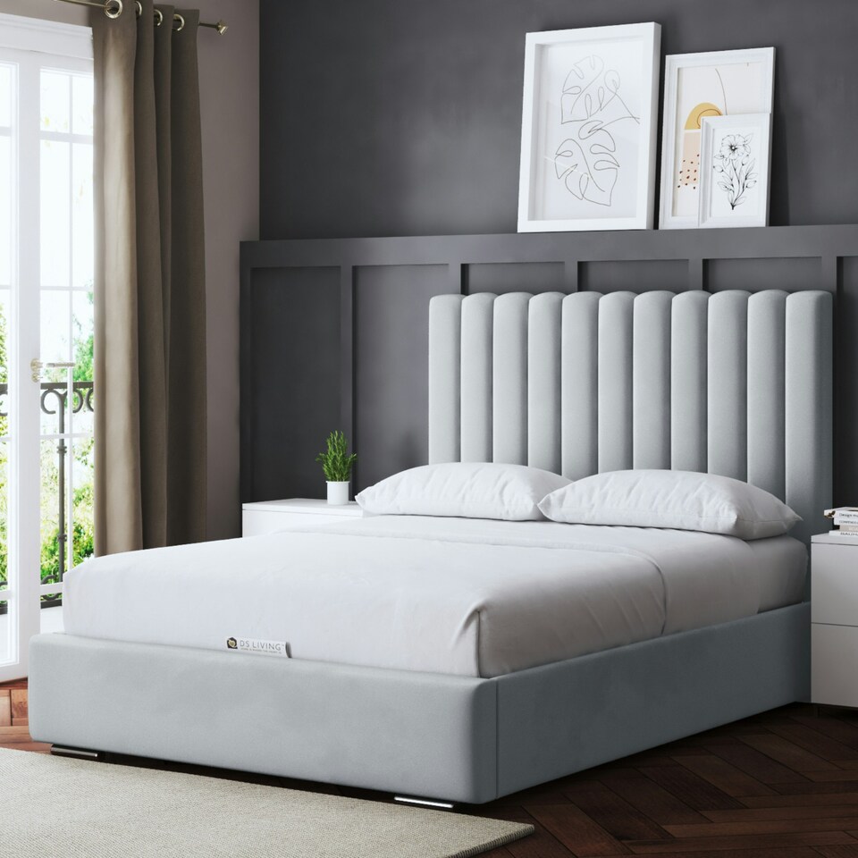 image 1 of Evangeline Divan Bed with Upholstered Headboard - Silver - Single / 3ft