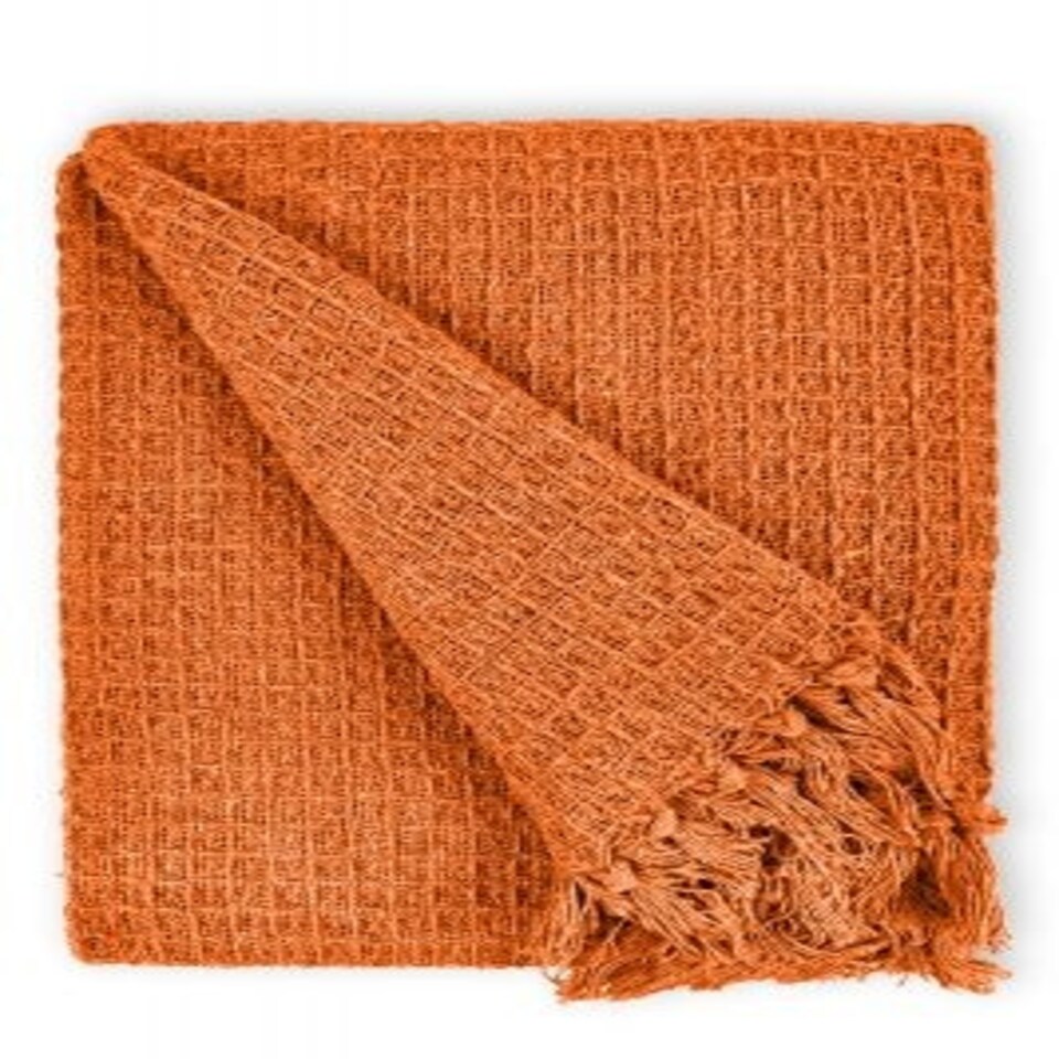 image 1 of Waffle Collection Recycled Cotton Throw in Orange (70" x 100")