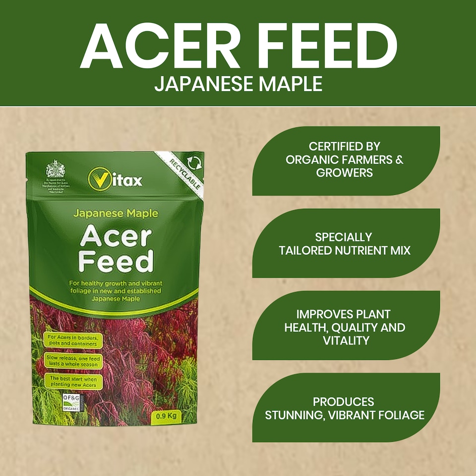 image 1 of Vitax Acer Feed Japanese Maple Tree Organic Plant Feed Healthy Growth Vibrant Foliage 0.9kg Pack of 3