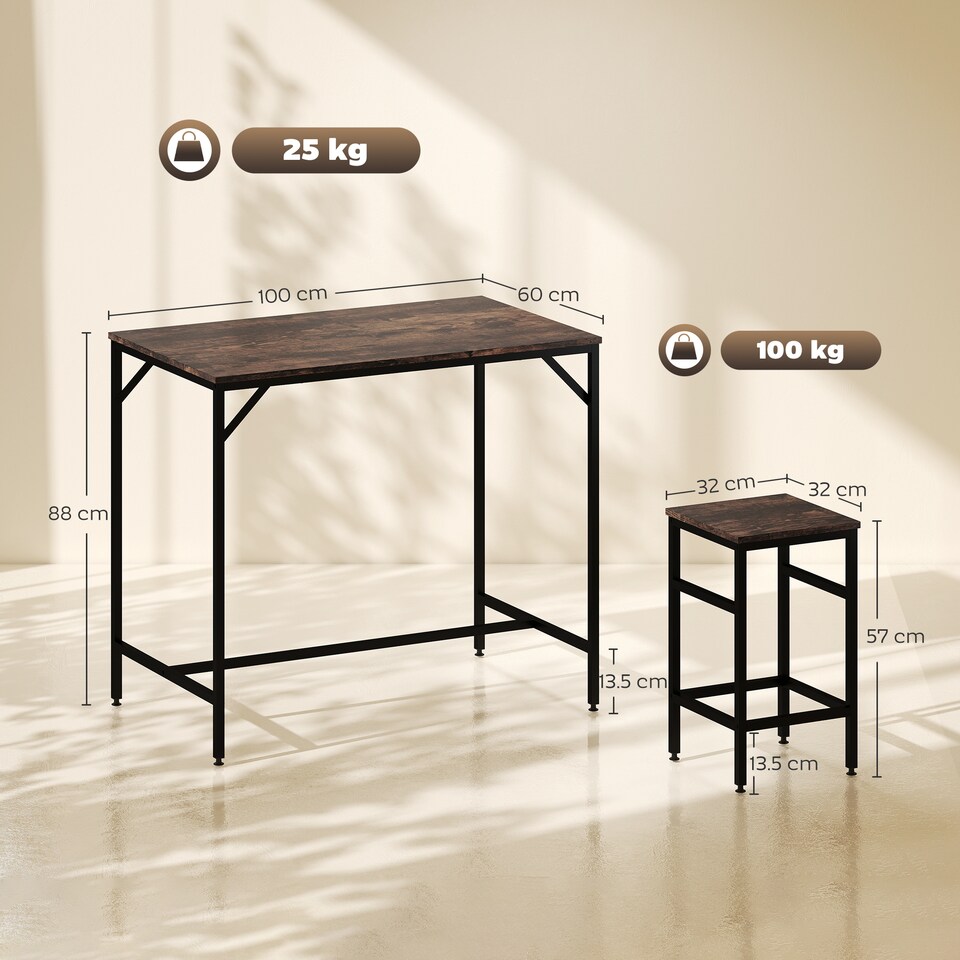 image 1 of HOMCOM Industrial Rectangular Dining Table Set with 4 Stools for Dining Room | White