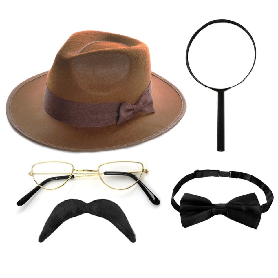 image 1 of 5 Piece Detective Accessory Set Brown | One Size