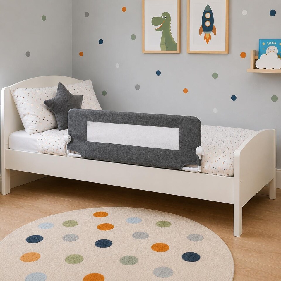image 1 of Safetots Deluxe Soft Touch Denim Bed Rail, Grey 100cm Wide x 40cm Tall, Toddler Bed Guard For Safety