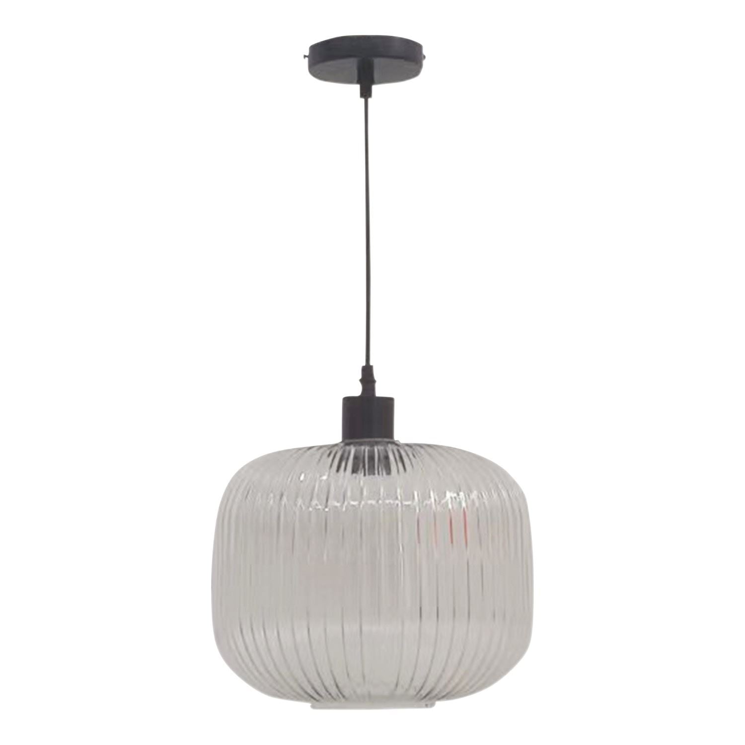 First Choice Lighting Batley Large - Clear Ribbed Glass with Black Pendant Fitting