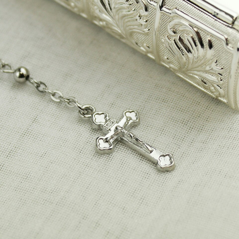 image 1 of Personalised First Holy Communion Bible Trinket Box with Rosary Beads