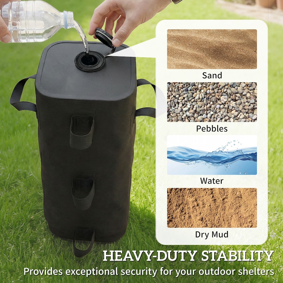 image 1 of Outsunny Set of 4 Heavy Duty Gazebo Weights Bags, 500D Sand Weights, Black | Black | Black | 22 x 22 x 50 cm