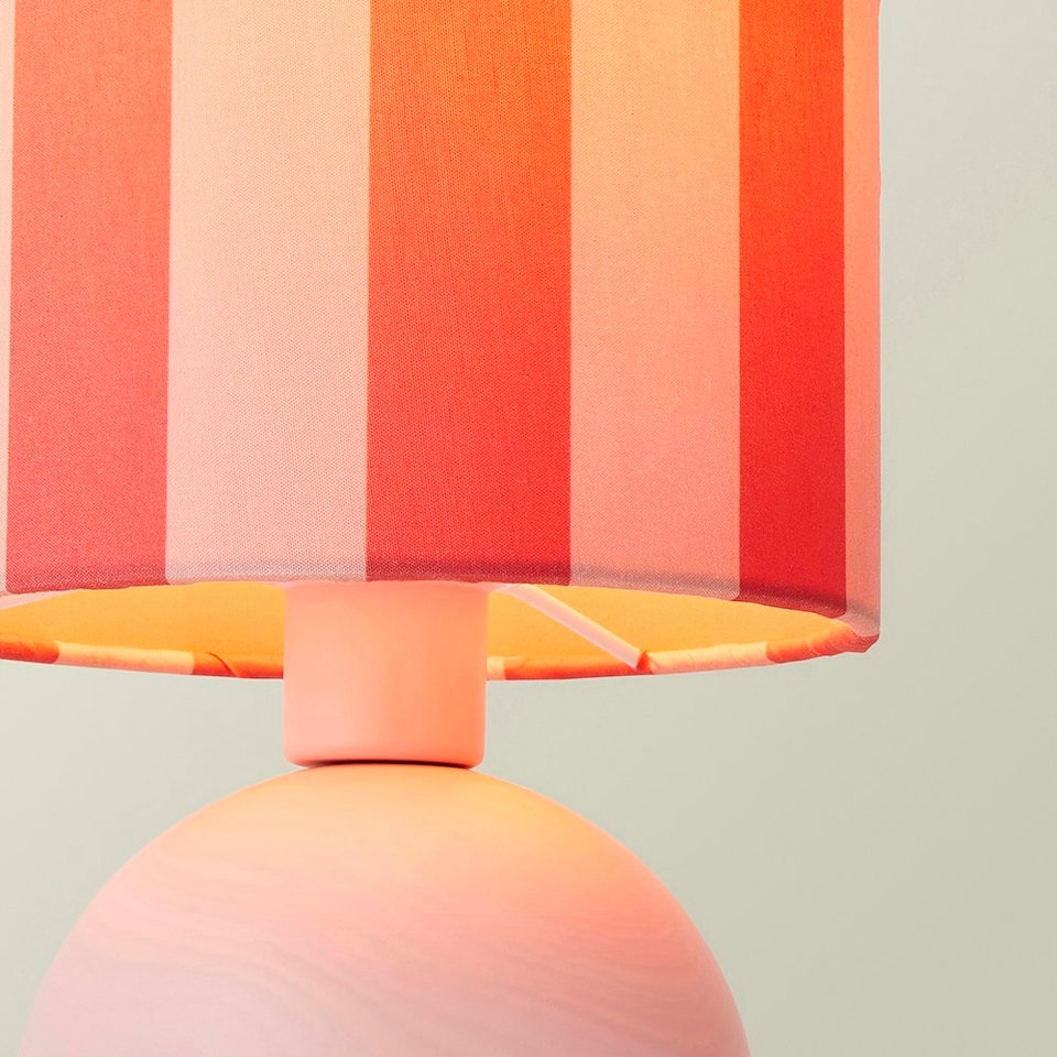 image 1 of ValueLights Miley Pink Stripes Drum Lamp Shade Pale Pink Table Lamp Pink