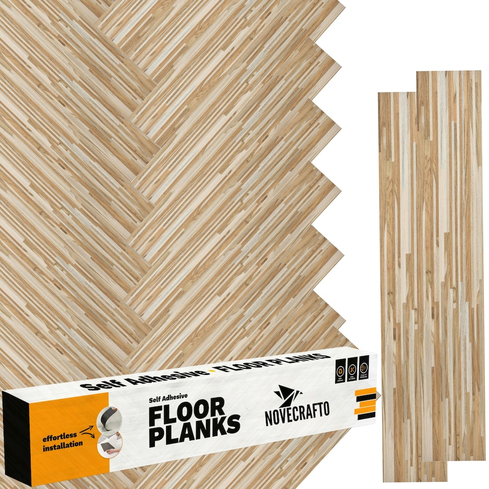 image 1 of Self Adhesive Floor Planks | 36x5.98in (91.4x15.2cm) Each | Peel & Stick Vinyl Flooring | Honeyline Grain Flow Wood Effect | DIY Waterproof Floor Tiles Brown | 4.17 sqm