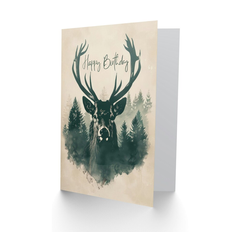 image 1 of Scottish Stag in Forest Highlands Animal For Him Birthday Card