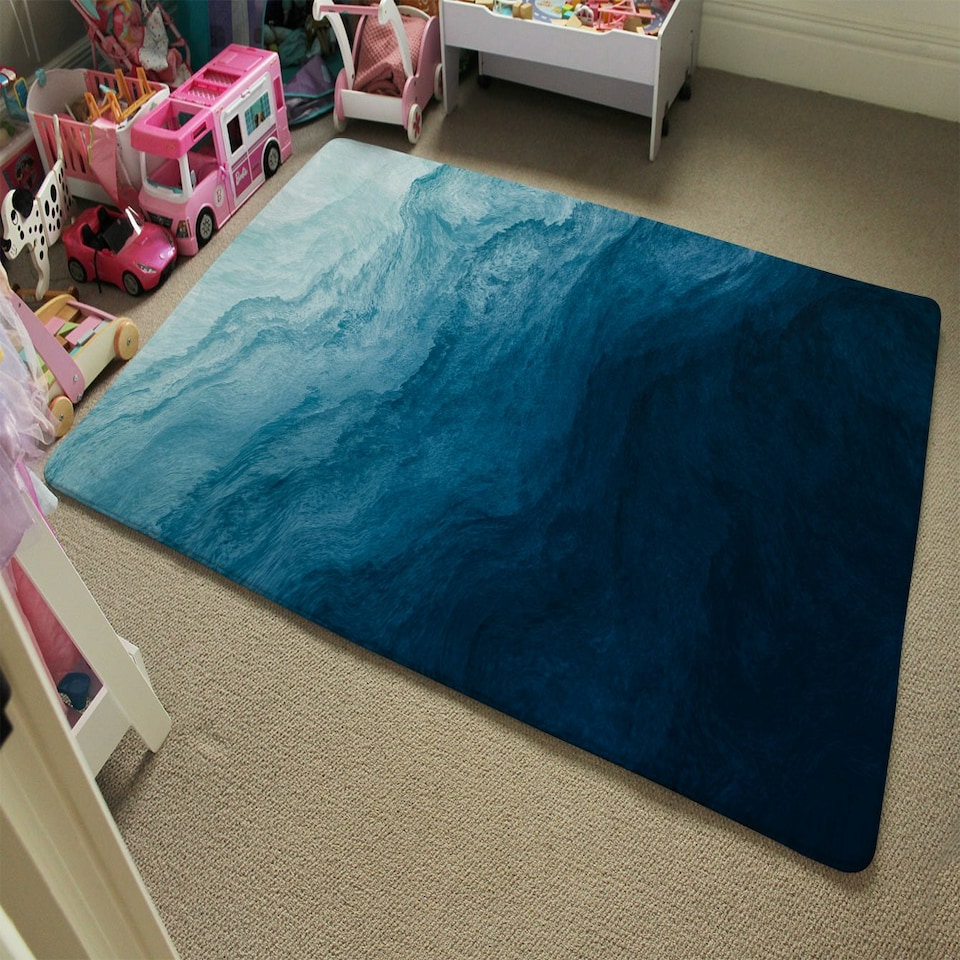 image 1 of abstract blue liquid fluid (Rug) | Blue | XL